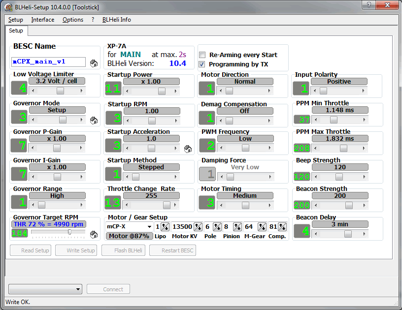 BLHeli settings for mCPX, governed at 5000RPM